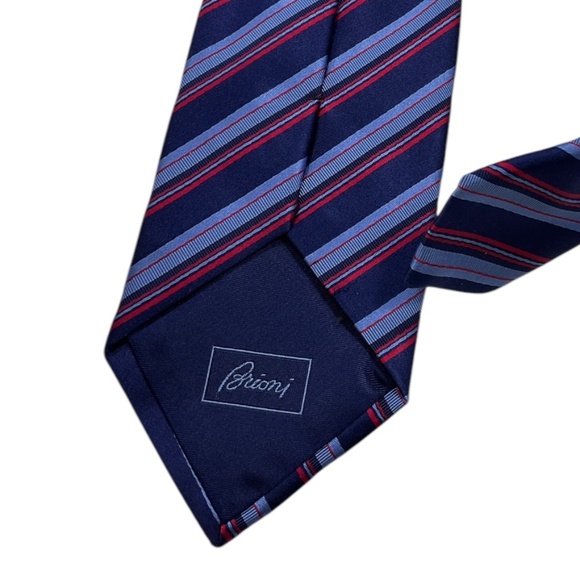 BRIONI Blue/Red Striped Silk LUXURY Tie HANDMADE ITALY - Picture 5 of 5